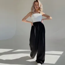 

Autumn Women Loose Solid Color High Waist Wide Leg Pants