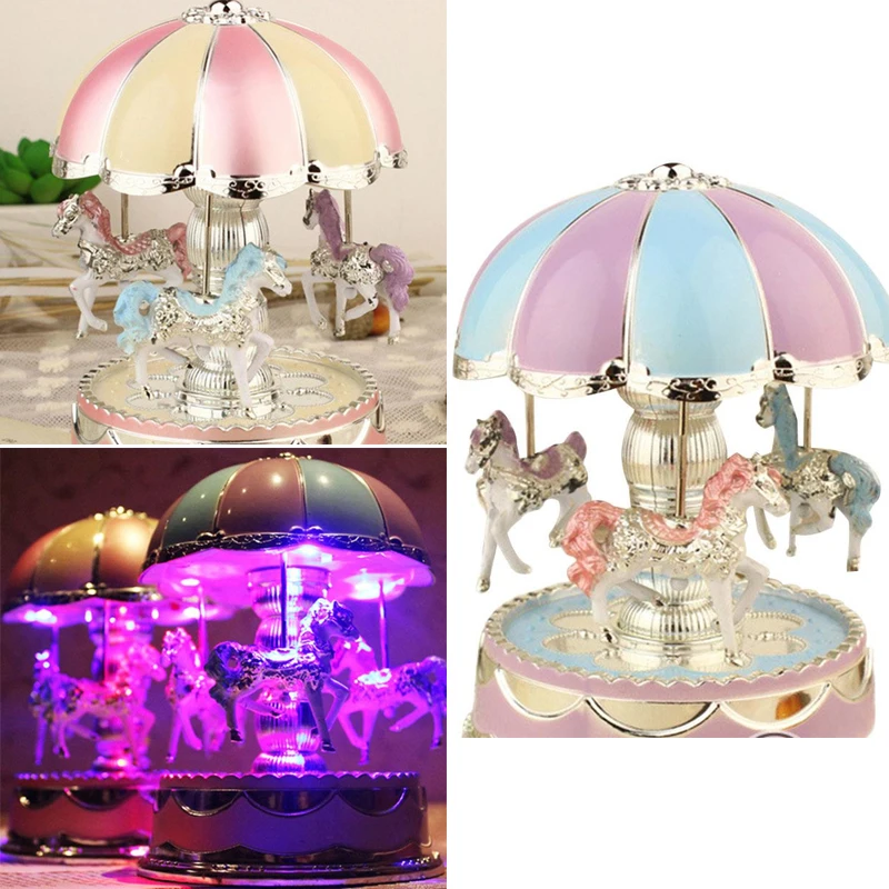 

Music Box Merry Go Round Wedding Exquisite Carousel Music Box Musical Box 3 LED Light Colorful Christmas Birthday Gift