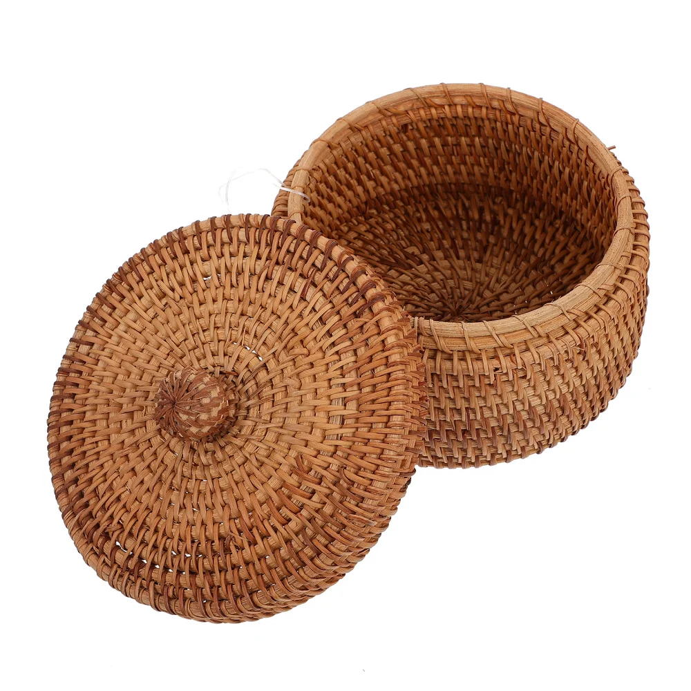 Home Rattan Box Basket Natural Snack Storage Hand-Woven Round With Lid | Дом и сад