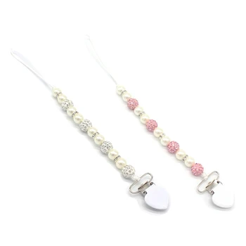 

2Pcs Baby Pacifier Clip Boy Girl Crystal Plastic Beaded Pacifier Holder Clip Nipple Teether Dummy Strap Chain Soother Chain Toys