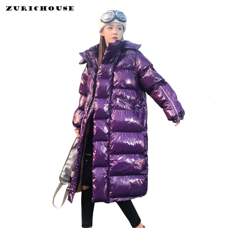 

ZURICHOUSE 2019 Women Parka Warm Hooded Glossy Winter Jacket Woman Long Fashion Plus Size Loose Down Padded Coat