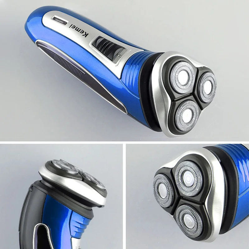 Kemei электробритва 3D Тройная плавающая головка лезвия USB Аккумуляторная Мужская