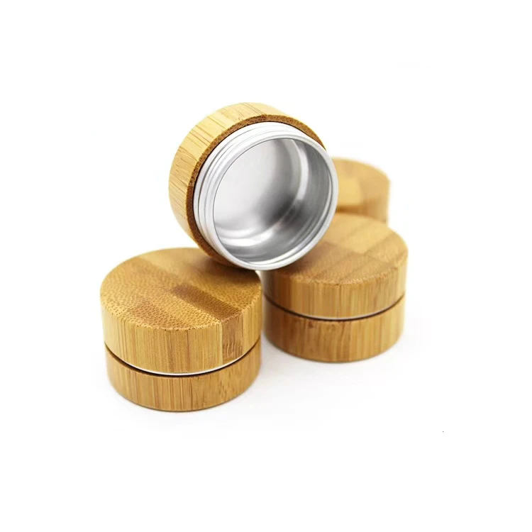 10ml solid bamboo container jar with bamboo wood lid inner aluminum eco friendly cosmetic face cream lip balm bamboo container