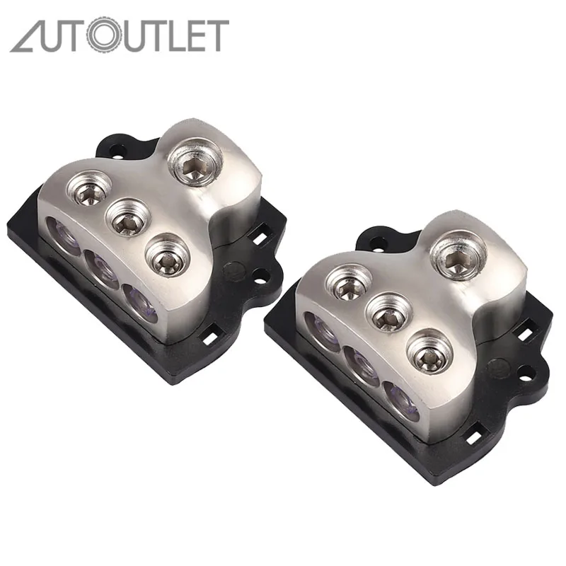 AUTOUTLET 2PCS 0 Gauge in 3 x 4 Gauge Out 3 Way Amp Copper Power Distribution Block for Car Audio Splitter