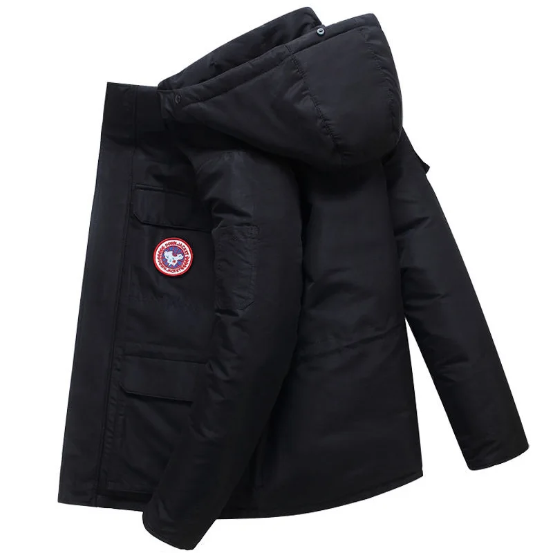 Black No collar Простой мужской пуховик из толстой белой утки с капюшоном из натуральных косичек с меховым воротником мужской пуховик - Цвет: Black No collar