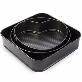 

New 3 Pcs/Set Non-Stick Springform Cake Pan Metal Baking Cake Mold With Removable Bottom Round Heart Square Shapes Bakeware Pan