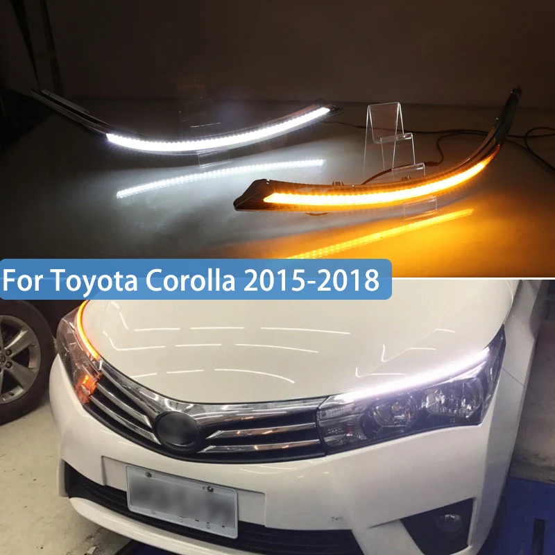 

For Toyota corolla 2014 - 2019 LED DRL Headlight Eyebrow Daytime Running Light fog lamp With Flowing dynamic Yellow Turn Signal