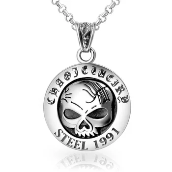 

Hemiston Skull Roun Pendant Titanium Steel Necklace, Brand Ts Chain Fashion Jewelry Punk Rock Thomas Style Rebel For Men & Women