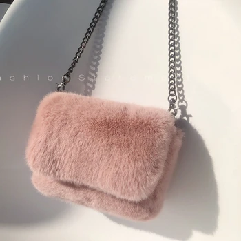 

High Quality Faux Mink Fur Crossbody Bag Women 2020 Winter Trend Chain Mini Shoulder Bag Female Plush Fashion Stylish Handbags