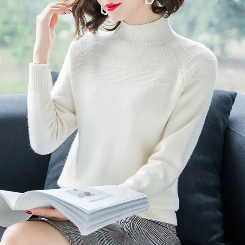 white no velvet Новые зимние женские свободные утепленные флисовые полуводолазки трикотажные пуловеры свитер женский плюс бархатный трикотаж джемпер Топы X55 - Цвет: white no velvet