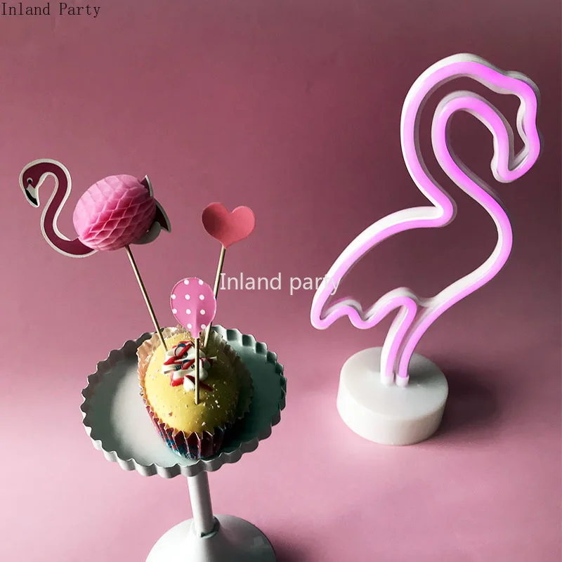 

5pcs/set Flamingo pineapple Heart Shape Cupcake Toppers Insert Cards with Toothpick Wedding Birthday Party Gift Cake Decorations