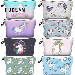 FUDEAM Polyester Unicorn Sloth Print Pattern Women Travel Storage Bag Toiletries Organize Cute Cosmetic Bag Portable Make Up Bag