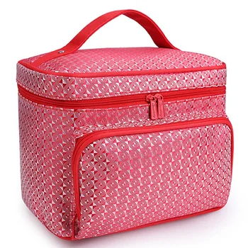 

NEW-Red Diamond Big Capacity Women Cosmetic Bag Cosmetics Organizer Travel Necessaries Waterproof Makeup Bag Multifunction Toile