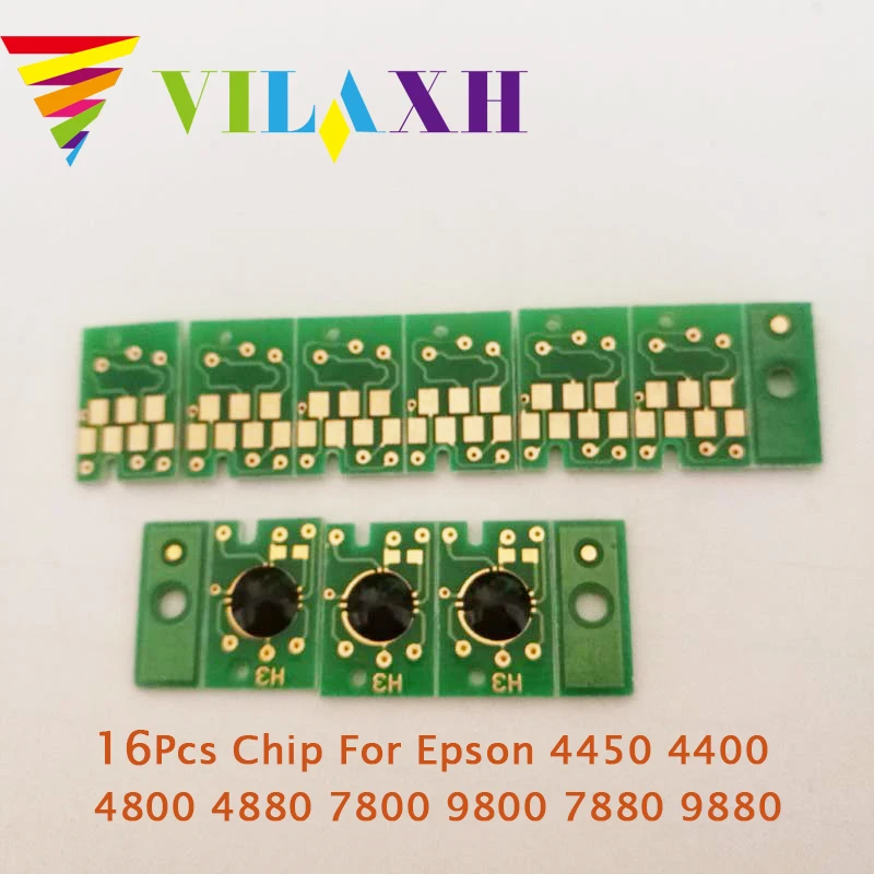 Vilaxh 16Pcs Cartridge Chip For Epson 4450 4400 4800 4880 7800 9800 7880 9880 Printer Cartridge Chip