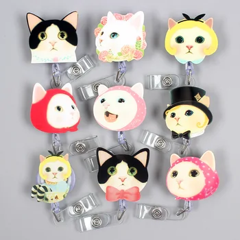 

1pc Acrylic South Korean Cute Cat Retractable Badge Reel Nurse Doctor Student Exhibition ID Card Clips Badge Holder Stationery