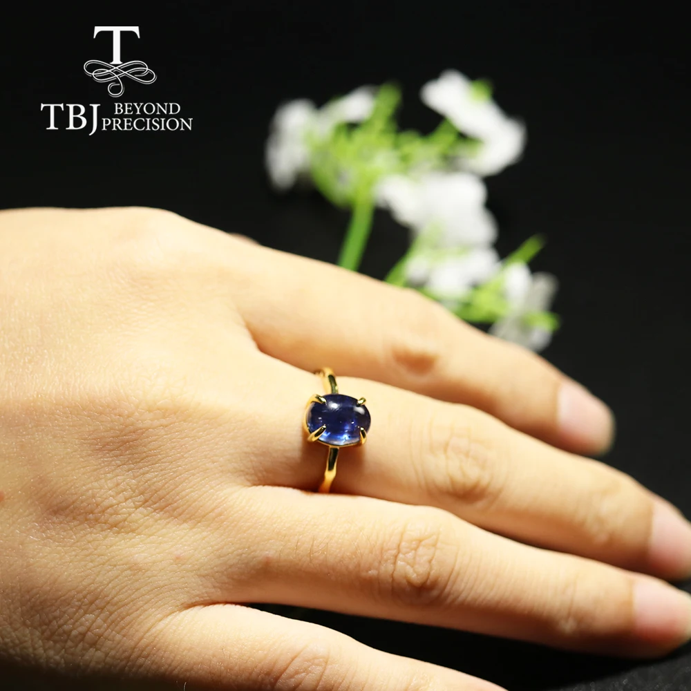 Tbj натуральный кинаит драгоценный камень кольцо Овальный 7*9 мм 2.5ct 925 sterliing Серебро Желтое золото ювелирные украшения для женщин