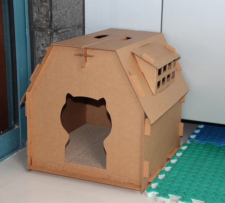 Кошачий дом инструмент картонная коробка DIY скребок ПЭТ Китти имеет небольшие внутренние окна из гофрированной бумаги сборные игрушки Поставки LB111810
