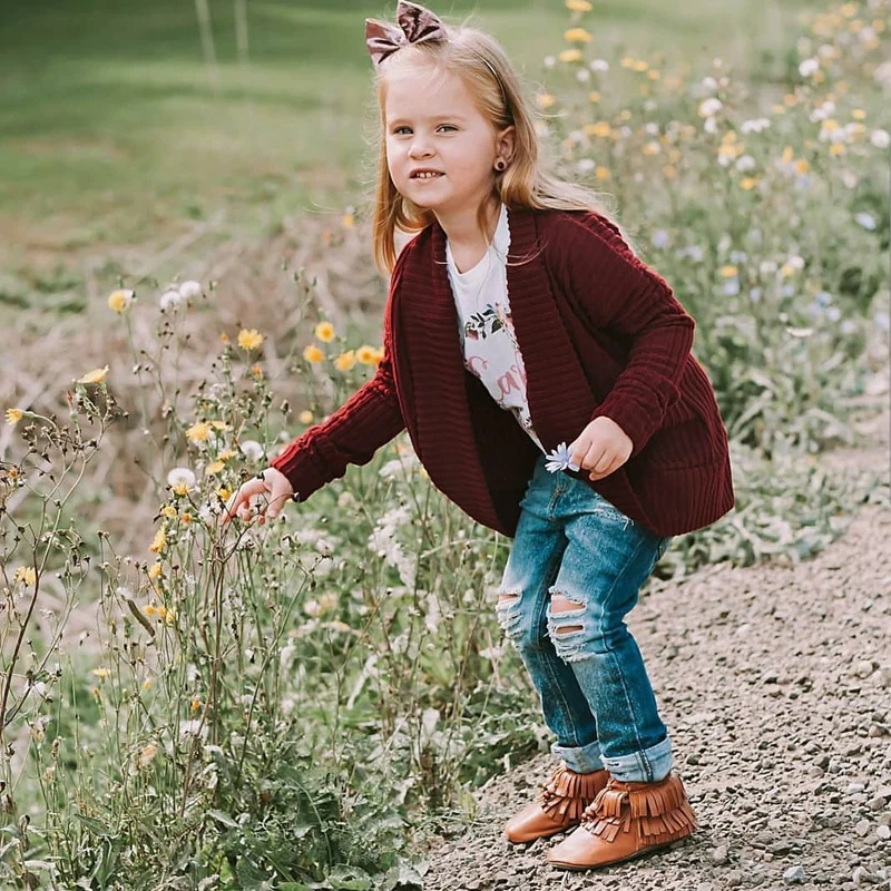 

Children Kids Sweater Autumn Baby Girl Boy Solid Print Cardigan Casual Outerwear Coat Clothes