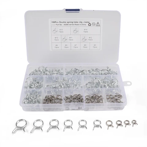 Φ5-Φ14 Fastener Hose Clamp Kits, Double Wire Spring Pipe Clamp for Water Pipe, Plumbing and Mechanical Using