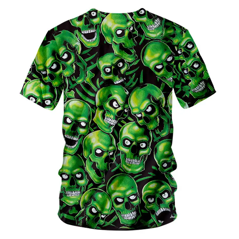 Custom T shirt Novelty Green Skulls Casual T-shirt Men Short Sleeve V-neck T-shirt Unisex 3D Print Summer Tops Plus Size S-7XL (3)