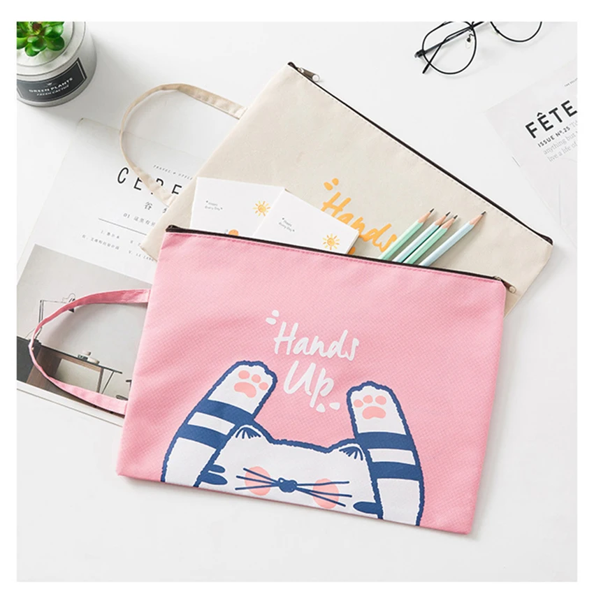 

Cartoon Portable Zipper Document Bag, Oxford Cloth File Folders, A4 Size, for Office Supplies, Multipurpose Travel Bag