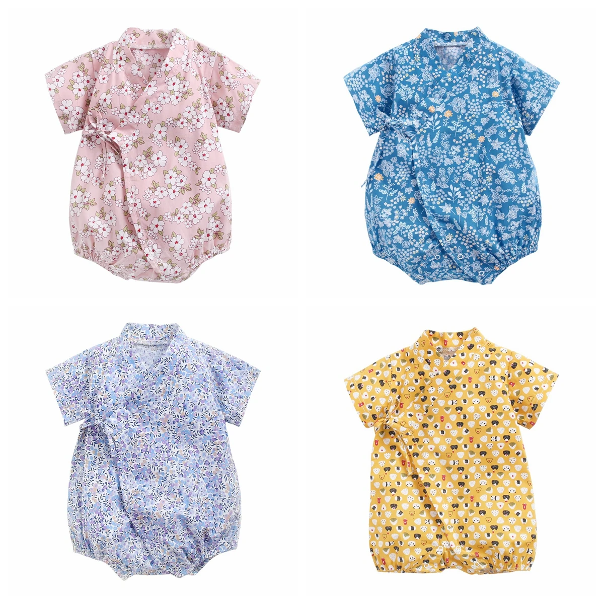 Baby Bodysuits Cotton Short Sleeves Cute Flowers Cartoon For Baby Boys Girls