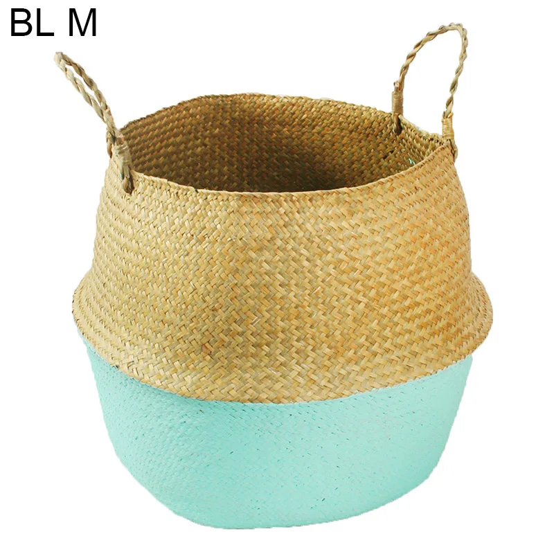 blue M 27x24cm Ручная работа складные натуральные водоросли тканый горшок для хранения садовая Цветочная ваза ажурная в скандинавском стиле растение цветочный горшок корзина для хранения - Цвет: blue M 27x24cm