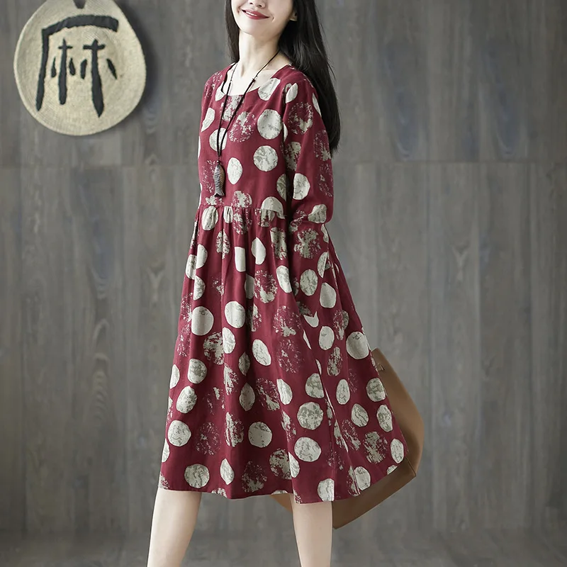 

Photo Shoot 2019 New Style Autumn Clothing Large Size Fat Mm Cotton Linen Large Size Mid-length Long Sleeve Loose-Fit GIRL'S Shi