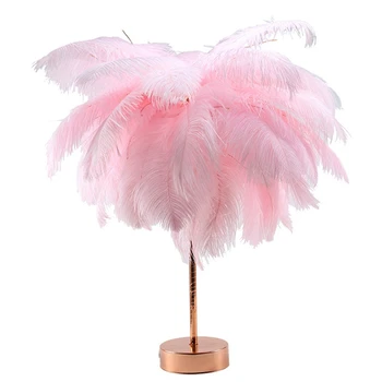 

Creative Feather Table Lamp Tree Night Lights LED Night Lamp for Home Bedside Girl Room Wedding Decoration (Pink)