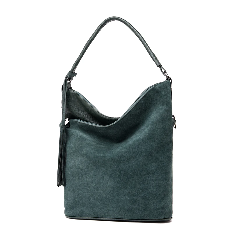 Fashion Tassel Hobo Bag Women Leather Handbags Large Capacity Crossbody Bags For Women New Faux Suede Messenger Bags - Цвет: Зеленый