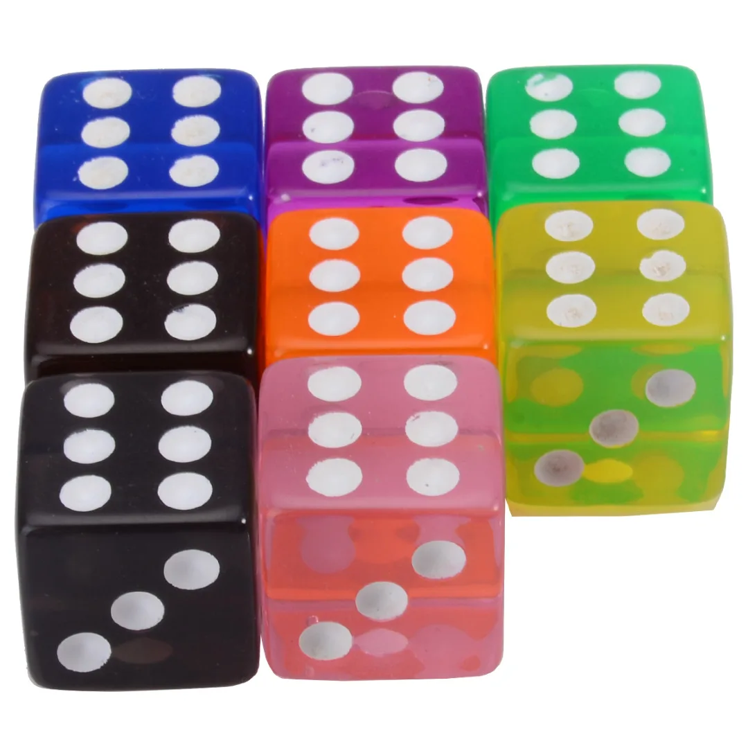 10pcs 16mm 8 Colors Acrylic Transparent Straight Corner Dice Portable Role Playing Game Poker Outdoor Dice Funny Clear Dices