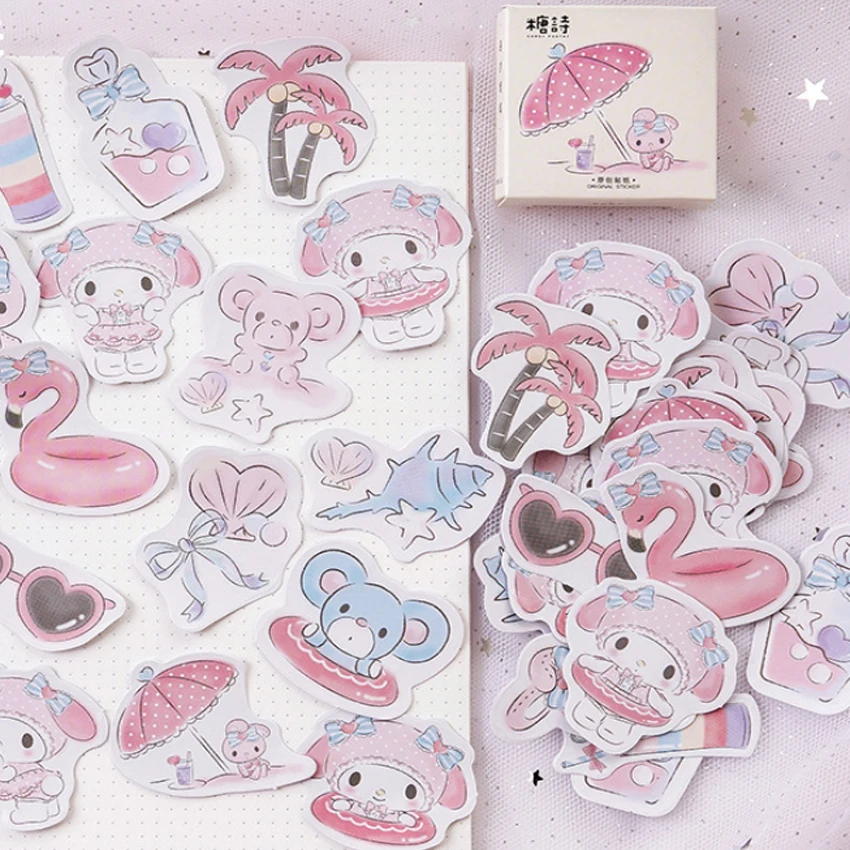 Adesivos de Papelaria Caixas Rosa Bonito Coelho Seaside Férias Encaixotado Adesivo Decoração Faça Você Mesmo Scrapbooking 56 3 Material escolar e de escritório
