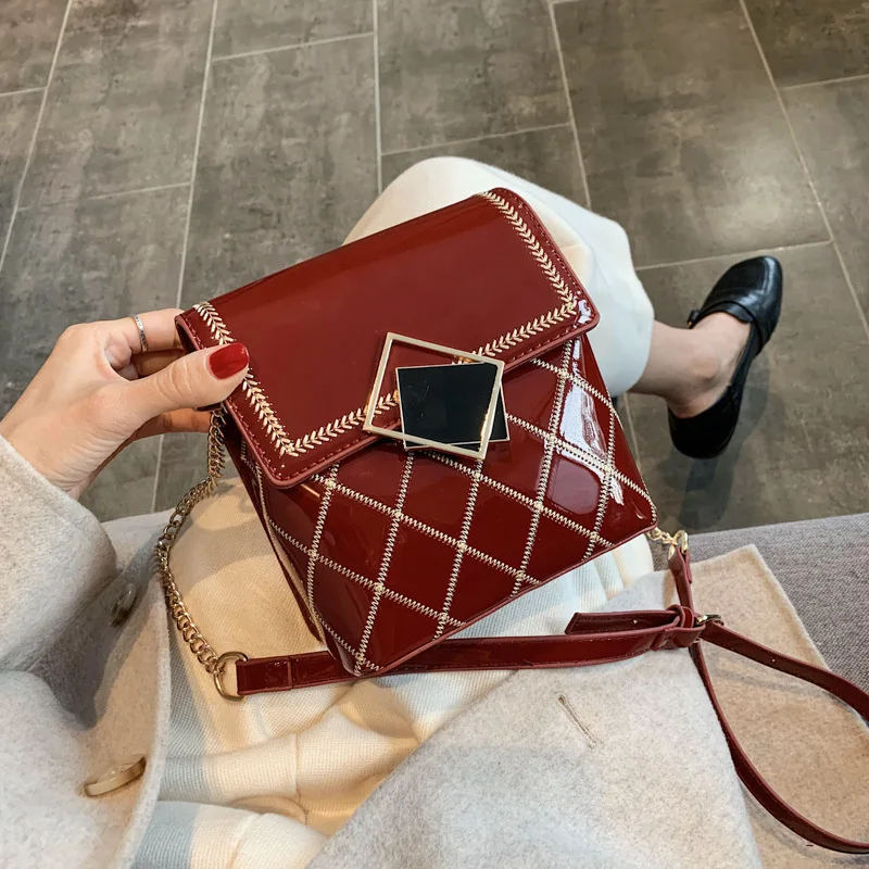 

New Arrival Bag Women's 2020 New Style Fashion Korean-style Versatile Patent Leather Bright Surface Shoulder Bag Fashion Bag wit