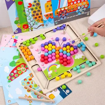 

Children Attention Training Clip Beads Puzzle Bright Colours Developing Intelligence Wooden Desktop Game Colorful Toys