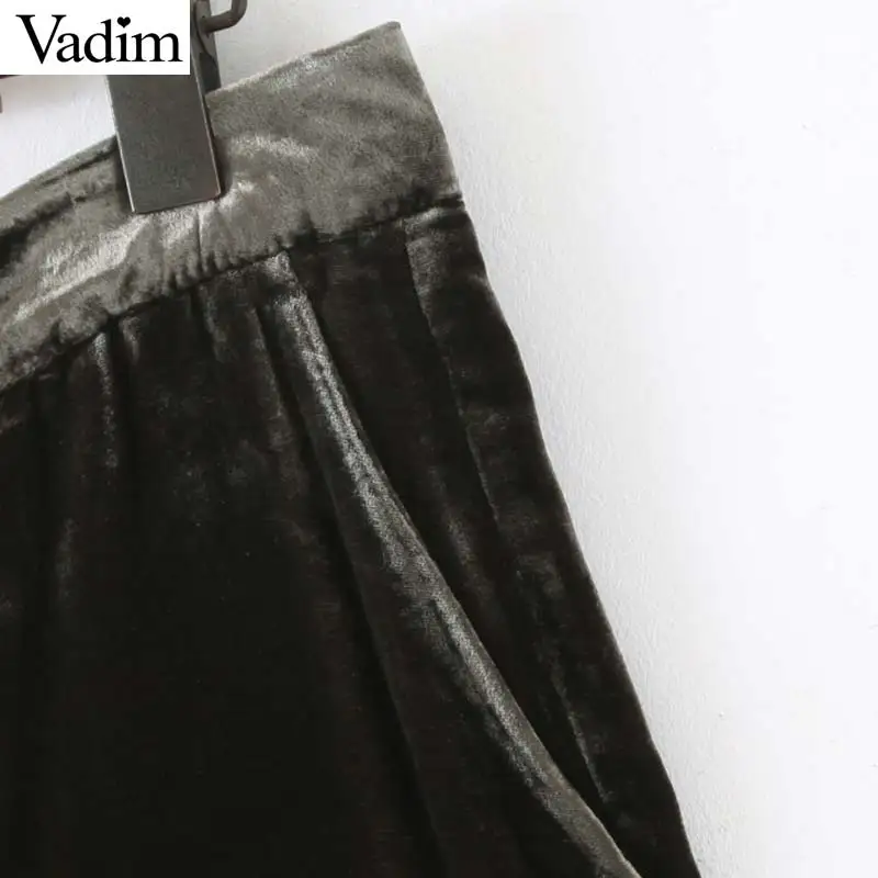 Женское элегантное платье vadim бархатные Длинные Штаны эластичная талия на молнии с карманами офисная одежда однотонные повседневные брюки до щиколотки KB207