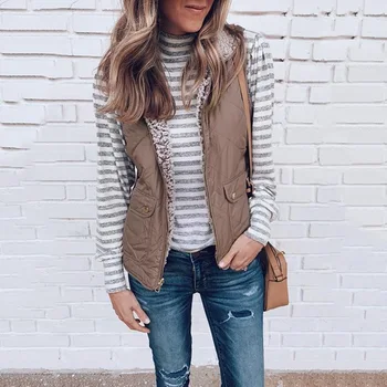 

Hirigin Fashion Women Winter Autumn Warm Vest Clothes Solid Zipper Jackets Reversible Vest P Plush Quilted Female Clothing