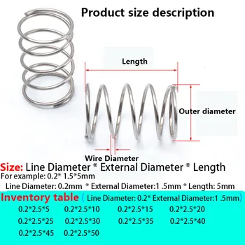 

Stainless steel Compressed Spring Rotor Return Spring Outlet Store Pressure Spring Line Diameter 0.2mm, External diameter2.5mm