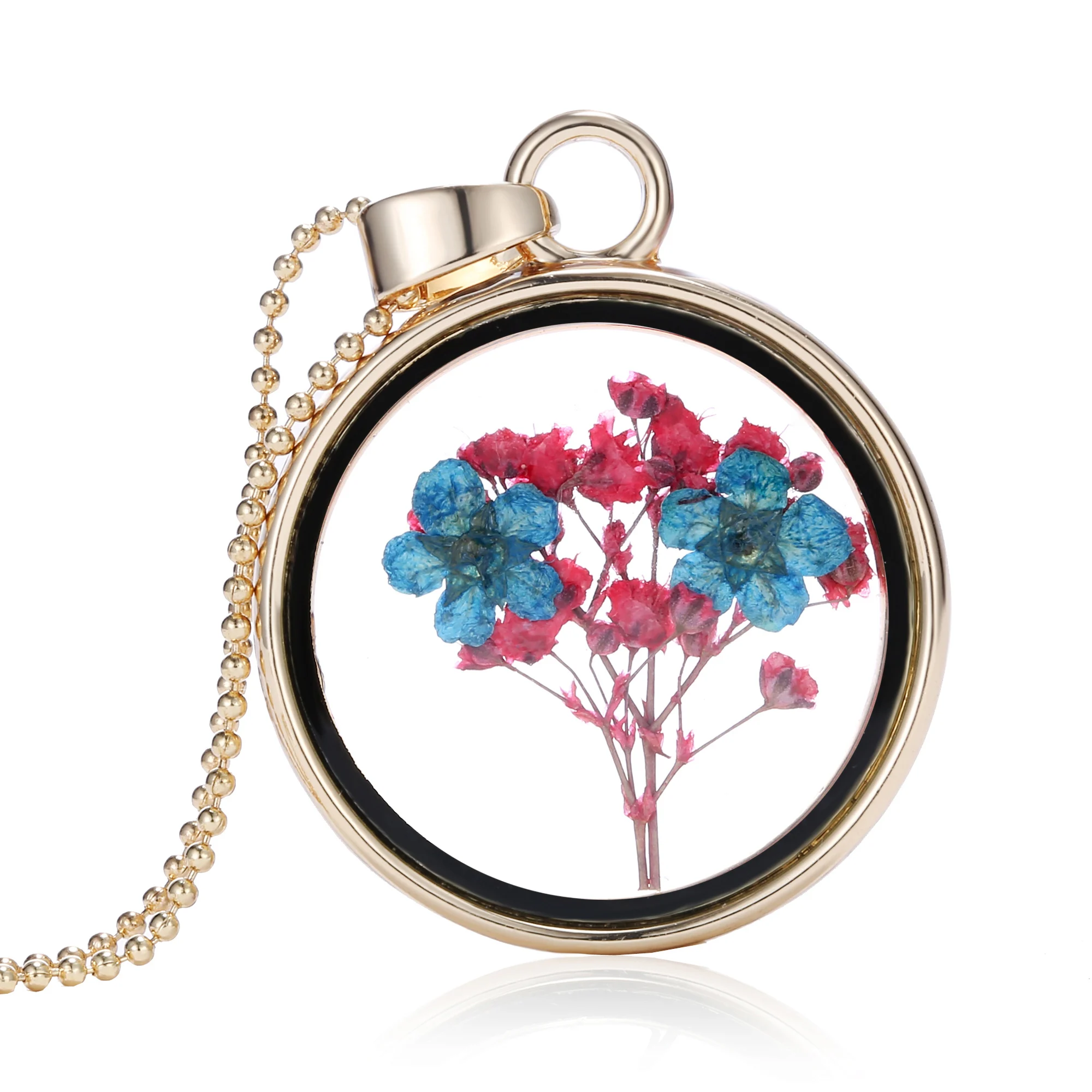 Новое массивное ожерелье-цепочка для женщин, оригинальное стекло, сделай сам, Натуральные сушеные цветы, ожерелья, квадратная подвеска, модное ожерелье - Окраска металла: 150N71