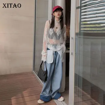 

XITAO Sexy Sheer Mesh T Shirt Long Sleeve Wild Women Tops Elegant Fashion Women Clothes 2020 Trend Turtleneck Tshirt DMY4223