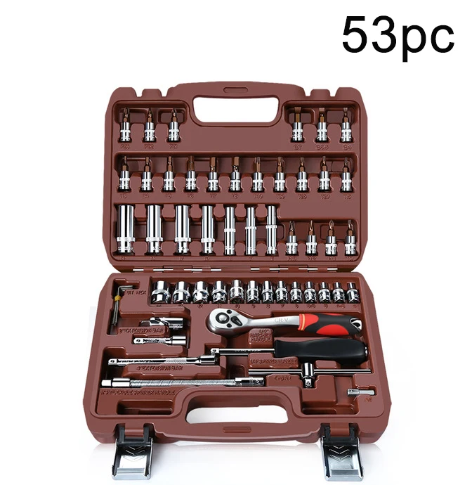 46pcs1/" Автомобильные Инструменты для ремонта мотоцикла Трещоточный ключ набор приводной разъем комплект ключей Набор отверток Набор торцевых головок DIY Toos - Цвет: Red53