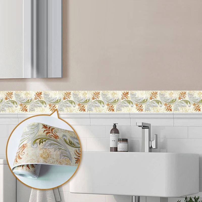 PVC Self adhesive 3D Wallpaper Border Kitchen Skirting Bathroom Line Sticker Removable Modern Tile Wall Sticker Waterproof Decor powerful 2 lines green laser level self leveling vertical horizontal cross line meter for floor tile