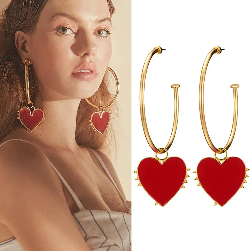 

Europe And America Ear Stud New Style Bohemian Heart Earrings Debutante Street Snap Celebrity Style Large Circle C- Shaped Earri