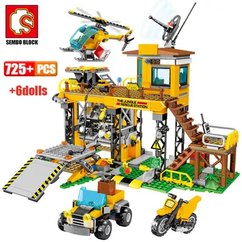 

SEMBO City Police Jungle Truck Car Model Building Blocks Military Rescue Station Helicopter Figures Bricks Children Toys