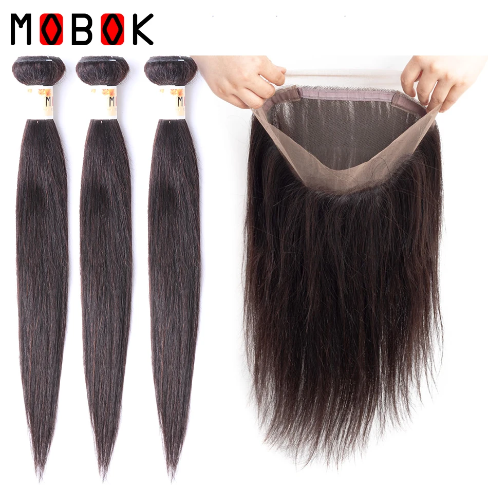 

MOBOK 360 Lace Frontal With Bundle Mongolian Straight Hair 3 Bundles With 360 Frontal Closure Remy Human Hair Extensions