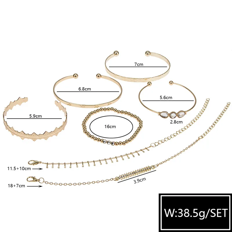 7 шт./компл. Для женщин модные золотые Цвет с украшением в виде кристаллов в виде геометрических фигур Набор браслетов в стиле «Бохо Браслет Винтаж пляж ювелирные изделия аксессуары Lover Подарки на