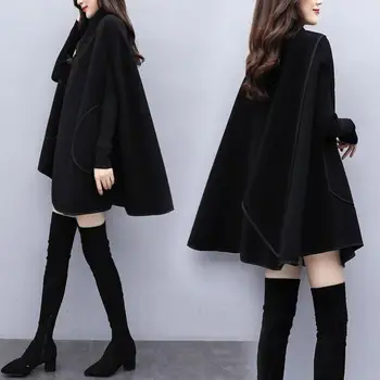 

Plus Size 2Xl Women Loose Wool Cloak Batwing Sleeve Poncho Long Winter Cape Outwear Casual Stylish Coat