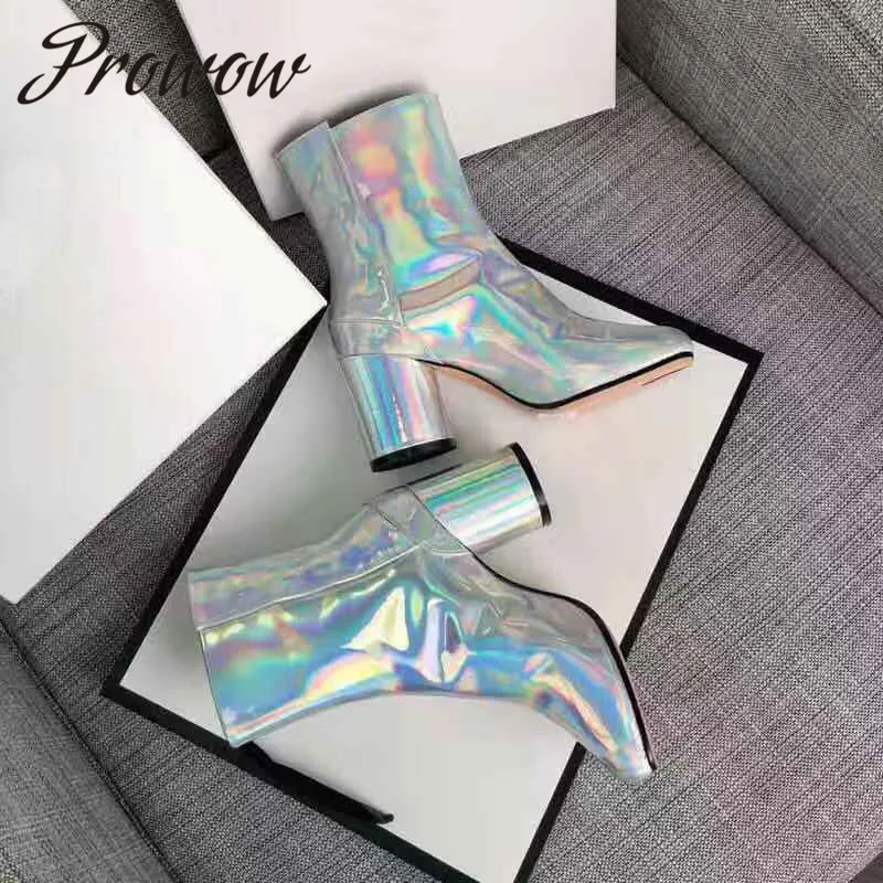 

Prowow New Genuine Leather Quality Brand Designer Ankle Boots Round Toe Comfortable Heel Autumn Winter Cool Boots Shoes Women