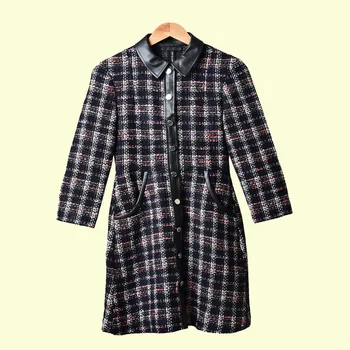 

19 Small Xiangfeng Lapel Thick Tweed Check Pattern Slim Fit Socialite Dress 93232