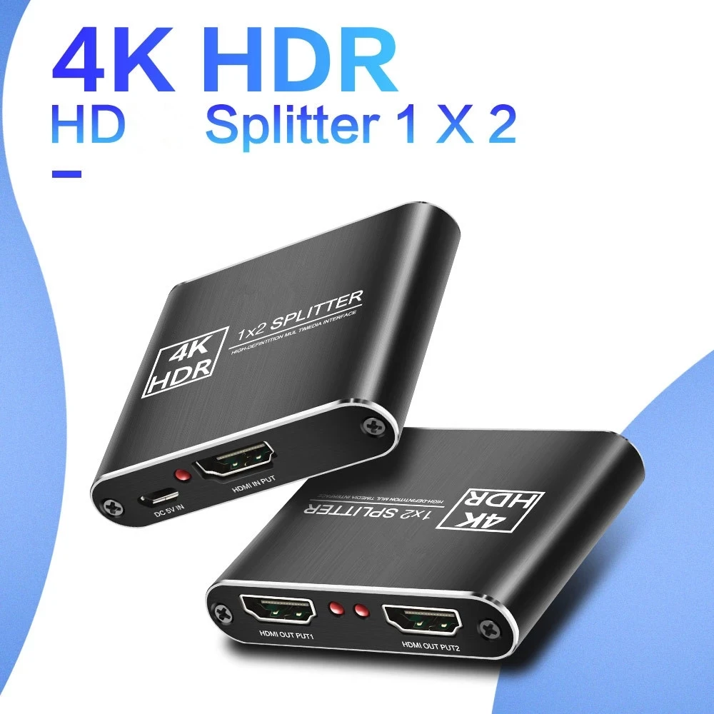 Divisor HDMI 1 en 2 salidas, amplificador de distribución HDMI 3D 4K UHD  1080P @60HZ Splitter 1x2 HDMI Duel pantalla Duel Duplicador Soporta HDCP