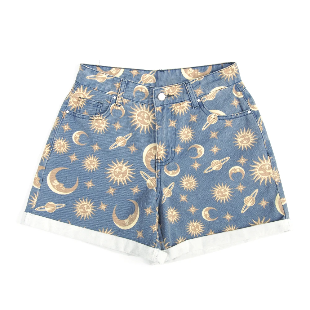 Waliicorners Women Short Pant School Loose Streewear Sun Star Ladies Short Jeans Womens denim Shorts Fit Planet 12 H7dece6ff819c4708ae1e4c25f4d24cc0o